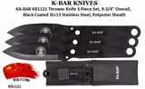 KA-BAR KB1121 Thrower Knife 3-Piece Set, 9-3/4" Overall, Black Coated 3Cr13 Stainless Steel, Polyester Sheath