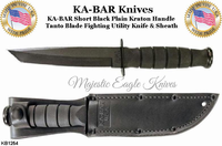 KA-BAR KB1254 Short Black Plain Kraton Handle Tanto Blade Fighting Utility Knife & Sheath KA-BAR KB1254 Short Black Plain Kraton Handle Tanto Blade Fighting Utility Knife & Sheath