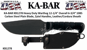 Ka-Bar KB1278 Heavy Duty Warthog Plain Blade Zytel Handles LeatherCordura Sheath