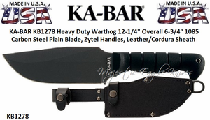 Ka-Bar KB1278 Heavy Duty Warthog Plain Blade Zytel Handles LeatherCordura Sheath