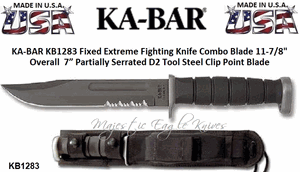 Ka-Bar KB1283 D2 Extreme Fighting Knife Combo Blade Kraton Handle Leather Sheath