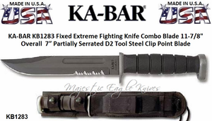 Ka-Bar KB1283 D2 Extreme Fighting Knife Combo Blade Kraton Handle Leather Sheath