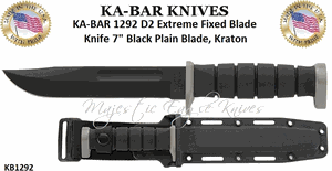 KA-BAR KB1292 D2 Extreme Fixed Blade Knife 7" Black Plain Blade, Kraton G Handle, Kydex Sheath