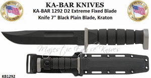 KA-BAR KB1292 D2 Extreme Fixed Blade Knife 7" Black Plain Blade, Kraton G Handle, Kydex Sheath