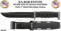 KA-BAR KB1292 D2 Extreme Fixed Blade Knife 7" Black Plain Blade, Kraton G Handle, Kydex Sheath KA-BAR KB1292 D2 Extreme Fixed Blade Knife 7" Black Plain Blade, Kraton G Handle, Kydex Sheath