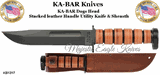 Ka-Bar KB1317 Dog's Head Utility Knife with Stacked Leather Handle and Black Plain Blade Knife