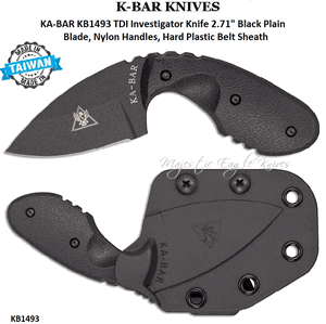 KA-BAR KB1493 TDI Investigator Knife 2.71" Black Plain Blade, Nylon Handles, Hard Plastic Belt Sheath