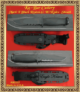 Ka-Bar Knives KB2222 Kraton Handled Mark I Knife Serrated Blade Kydex