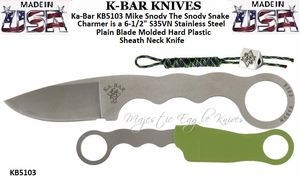 Ka-Bar KB5103 Mike Snody The Snody Snake Charmer is a 6-1/2" S35VN Stainless Steel Plain Blade Molded Hard Plastic Sheath Neck Knife 