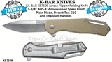 KA-BAR KB7509 Jarosz Flipper Folding Knife 3-3/4" AUS-8 Stonewashed Spearpoint Plain Blade, Desert Tan G10 and Titanium Handles