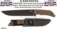 KA-BAR KB7511 Jarosz Camp Turok Fixed Blade Knife 8" 1095 Carbon Drop Point Plain Blade, Brown Ultramid Handles, Celcon Sheath KA-BAR KB7511 Jarosz Camp Turok Fixed Blade Knife 8" 1095 Carbon Drop Point Plain Blade, Brown Ultramid Handles, Celcon Sheath
