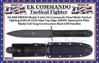 KA-BAR KBEK43 Model 3 John Ek Commando Fixed Blade Tactical Fighting Knife 12-3/8" Overall 6-7/16 False Top Edge 1095HC Spearpoint Plain Blade) Full Tang Construction Black GFN Handles KA-BAR KBEK43 Model 3 John Ek Commando Fixed Blade Tactical Fighting Knife 12-3/8" Overall 6-7/16 False Top Edge 1095HC Spearpoint Plain Blade) Full Tang Construction Black GFN Handles