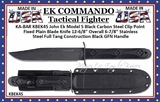 KA-BAR KBEK45 John Ek Model 5 Black Carbon Steel Clip Point Fixed Plain Blade Knife 12-6/8" Overall 6-7/8" Stainless Steel Full Tang Construction Black GFN Handle 