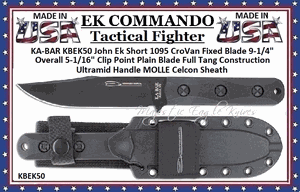 KA-BAR KBEK50 John Ek Commando Ek Model 50 Fixed 5.06" Black 1095 Clip Point Blade, Black Ultramid Handles, Celcon Sheath