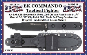 KA-BAR KBEK50 John Ek Commando Ek Model 50 Fixed 5.06" Black 1095 Clip Point Blade, Black Ultramid Handles, Celcon Sheath