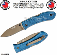 KA-BAR KNIVES KABAR KB4062D2 Dozier Folding Hunter 3" AUS 8A Stainless Steel D2 Coyote Tan Plain Blade, Steel Blue Zytel Handles KA-BAR KNIVES KABAR KB4062D2 Dozier Folding Hunter 3" AUS 8A Stainless Steel D2 Coyote Tan Plain Blade, Steel Blue Zytel Handles