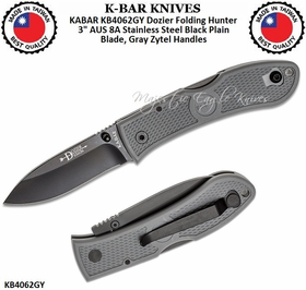 KA-BAR KNIVES KABAR KB4062GY Dozier Folding Hunter 3" AUS 8A Stainless Steel Black Plain Blade, Gray Zytel Handles