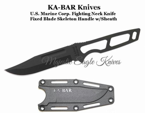 KA-BAR Knives KB1117 U.S. Marine Corp. Large Fighting Neck Knife Skeleton Handle w/Sheath