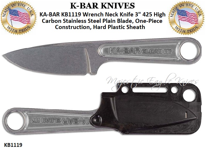 KABAR Knives KB1119 Wrench Neck Knife 3" 425 High Carbon Stainless Steel Blade, OnePiece