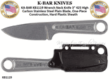 KA-BAR Knives: KB1119 Wrench Neck Knife 3" 425 High Carbon Stainless Steel Blade, One-Piece Construction, Hard Plastic Sheath 