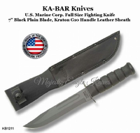 KA-BAR Knives KB1211 Full Size Fighting Utility Knife 7" Black Plain Blade Kraton G Handle Leather Sheath KA-BAR Knives KB1211 Full Size Fighting Utility Knife 7" Black Plain Blade Kraton G Handle Leather Sheath