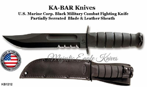 KA-BAR Knives KB1212 Full Size Fighting Utility Knife 7" Black Plain Blade Kraton G Handle Leather Sheath