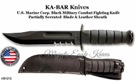 KA-BAR Knives KB1212 Full Size Fighting Utility Knife 7" Black Plain Blade Kraton G Handle Leather Sheath KA-BAR Knives KB1212 Full Size Fighting Utility Knife 7" Black Plain Blade Kraton G Handle Leather Sheath