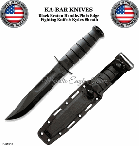 KA-BAR Knives KB1213 Full Size Fighting Utility Knife 7" Black Plain Blade Kraton G Handle Leather Sheath