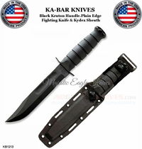 KA-BAR Knives KB1213 Full Size Fighting Utility Knife 7" Black Plain Blade Kraton G Handle Leather Sheath KA-BAR Knives KB1213 Full Size Fighting Utility Knife 7" Black Plain Blade Kraton G Handle Leather Sheath