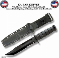 KA-BAR Knives KB1214 Full Size Fighting Utility Knife 7" Black Combo Edge Blade Kraton G Handle Leather Sheath KA-BAR Knives KB1214 Full Size Fighting Utility Knife 7" Black Combo Edge Blade Kraton G Handle Leather Sheath