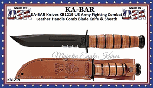 KA-BAR Knives KB1219 US Army Fighting Combat Leather Handle Comb Blade Knife & Sheath
