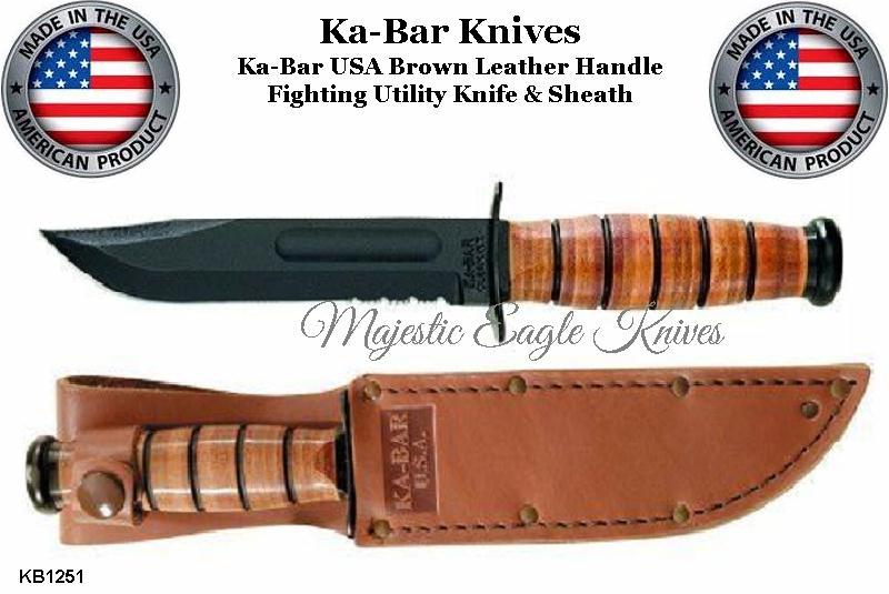 KABAR Knives KB1251 USMC Straight Edge Fighting Combat Leather Handle