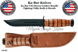 KA-BAR Knives KB1251 USMC Straight Edge Fighting Combat Leather Handle Partially Serrated Blade Knife & Sheath