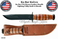 KA-BAR Knives KB1251 USMC Straight Edge Fighting Combat Leather Handle Partially Serrated Blade Knife & Sheath KA-BAR Knives KB1251 USMC Straight Edge Fighting Combat Leather Handle Partially Serrated Blade Knife & Sheath