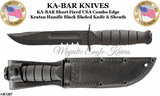 KA-BAR KNIVES KB1257 Short Fixed USA Combo Edge Kraton Handle Black Bladed Knife & Sheath