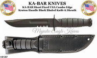 KA-BAR KNIVES KB1257 Short Fixed USA Combo Edge Kraton Handle Black Bladed Knife & Sheath