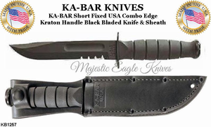 KA-BAR KNIVES KB1257 Short Fixed USA Combo Edge Kraton Handle Black Bladed Knife & Sheath KA-BAR KNIVES KB1257 Short Fixed USA Combo Edge Kraton Handle Black Bladed Knife & Sheath