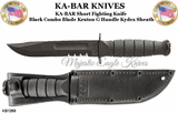 KA-BAR Knives: KB1259 Short USA Black Combo Blade Kraton Handle Fighting/Utility Knife & Kydex Sheath