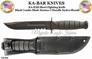 KA-BAR Knives: KB1259 Short USA Black Combo Blade Kraton Handle Fighting/Utility Knife & Kydex Sheath