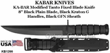 KA-BAR Knives: KB1266 KA-BAR Modified Tanto Fixed Blade Knife 8" Black Plain Blade, Black Kraton G Handles, Black GFN Sheath