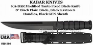 KA-BAR Knives: KB1266 KA-BAR Modified Tanto Fixed Blade Knife 8" Black Plain Blade, Black Kraton G Handles, Black GFN Sheath