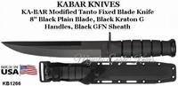 KA-BAR Knives: KB1266 KA-BAR Modified Tanto Fixed Blade Knife 8" Black Plain Blade, Black Kraton G Handles, Black GFN Sheath KA-BAR Knives: KB1266 KA-BAR Modified Tanto Fixed Blade Knife 8" Black Plain Blade, Black Kraton G Handles, Black GFN Sheath