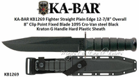 Ka-Bar Knives KB1269 Fighter Straight Plain Edge 12-7/8" Overall 8" Clip Point Fixed Blade 1095 Cro-Van steel Black Kraton G Handle Hard Plastic Sheath Ka-Bar Knives KB1269 Fighter Straight Plain Edge 12-7/8" Overall 8" Clip Point Fixed Blade 1095 Cro-Van steel Black Kraton G Handle Hard Plastic Sheath