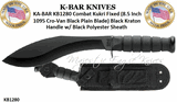 KA-BAR KNIVES KB1280 KA-BAR Combat Kukri Fixed 8-1/2" 1095 Cro-Van Plain Blade, Black Kraton G Handle, Polyester Sheath