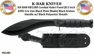 KA-BAR KNIVES KB1280 KA-BAR Combat Kukri Fixed 8-1/2" 1095 Cro-Van Plain Blade, Black Kraton G Handle, Polyester Sheath
