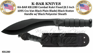 KA-BAR KNIVES KB1280 KA-BAR Combat Kukri Fixed 8-1/2" 1095 Cro-Van Plain Blade, Black Kraton G Handle, Polyester Sheath