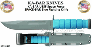 KA-BAR KNIVES KB1313SF KA-BAR USSF Space Force SPACE-BAR Full Size Fighting Knife 7" Gray Plain Blade, Blue Kraton G Handle, Gray Hard Plastic Sheath