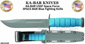 KA-BAR KNIVES KB1313SF KA-BAR USSF Space Force SPACE-BAR Full Size Fighting Knife 7" Gray Plain Blade, Blue Kraton G Handle, Gray Hard Plastic Sheath