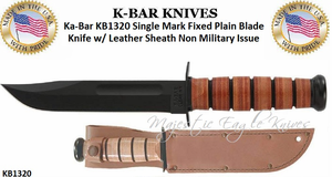 KA-BAR Knives: KB1320 KA-BAR Single Mark Fighting/Utility Knife 7" Plain Blade, Leather Handles, Leather Sheath KA-BAR Knives: KB1320 KA-BAR Single Mark Fighting/Utility Knife 7" Plain Blade, Leather Handles, Leather Sheath
