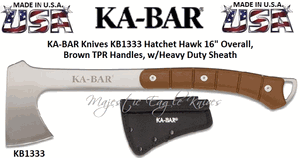 KA-BAR Knives KB1333 Hatchet Hawk 16" Overall, Brown TPR Handles, w/Heavy Duty Sheath